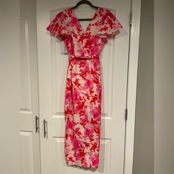 NWT Style State Pink Floral Print Midi  dress with Asymmetrical hem Size:8 - Picture 12 of 13